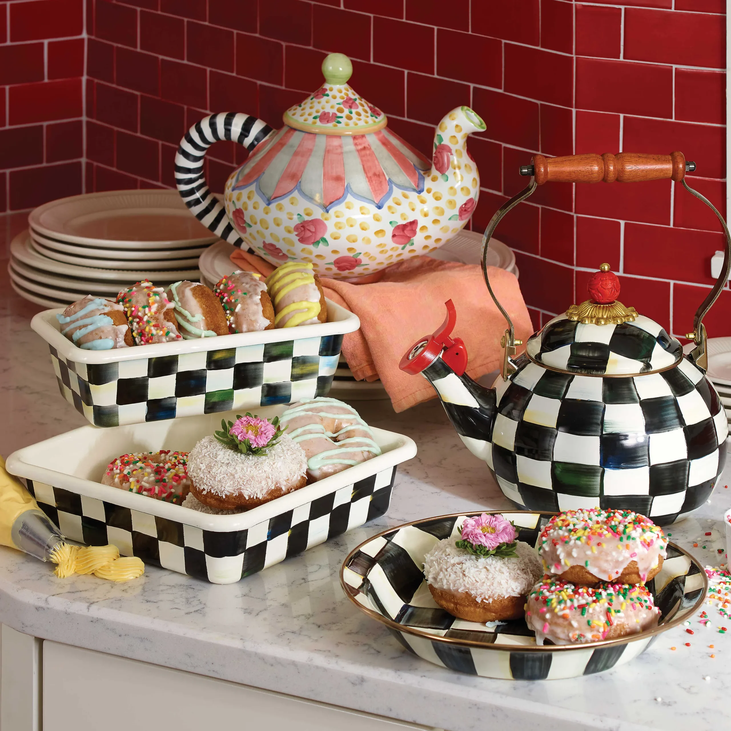 MacKenzie-Childs Courtly Check Whistling Tea Kettle| The Coffee Shop|Tea Kettles