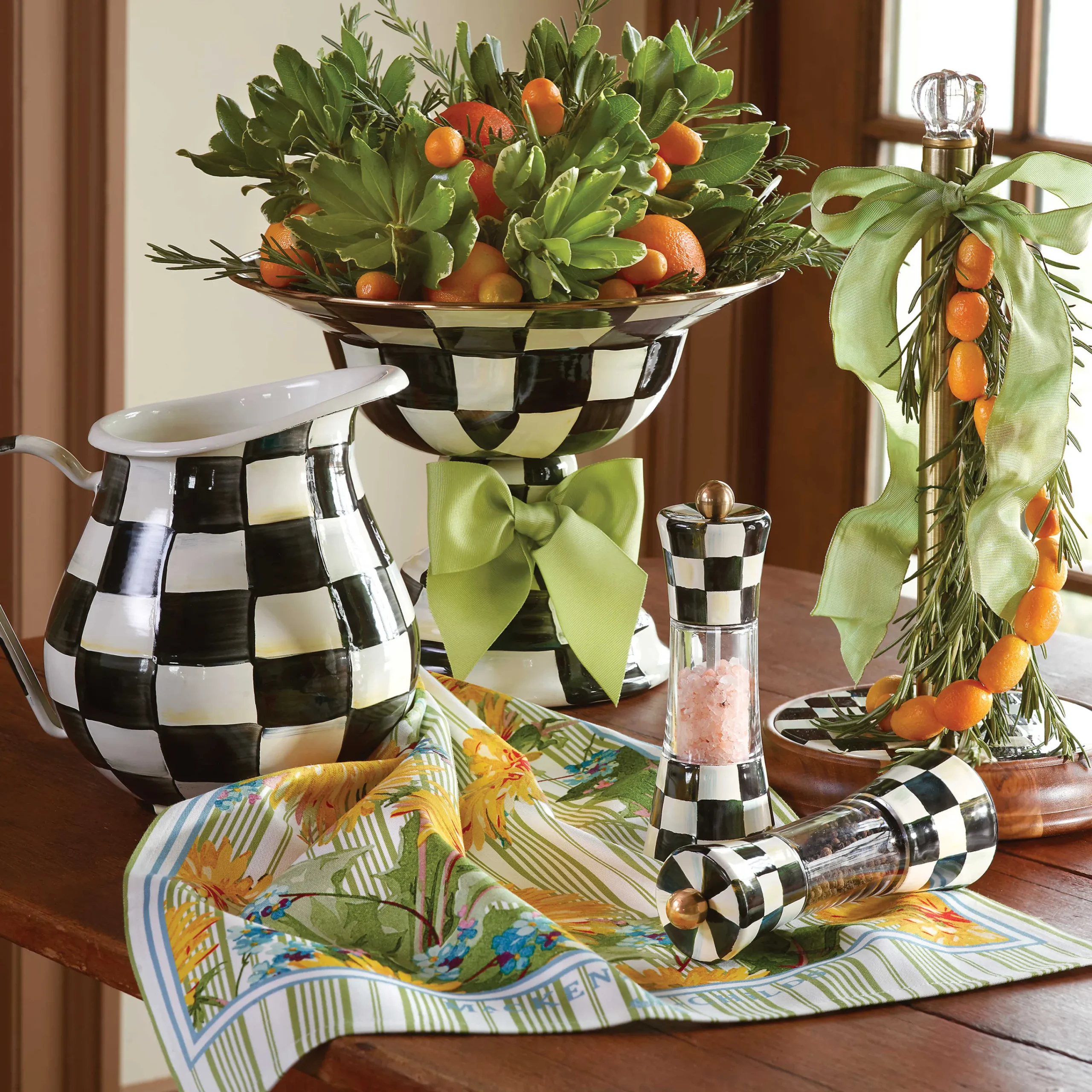 MacKenzie-Childs Courtly Check Wood Paper Towel Holder| Kitchen Storage & Organization