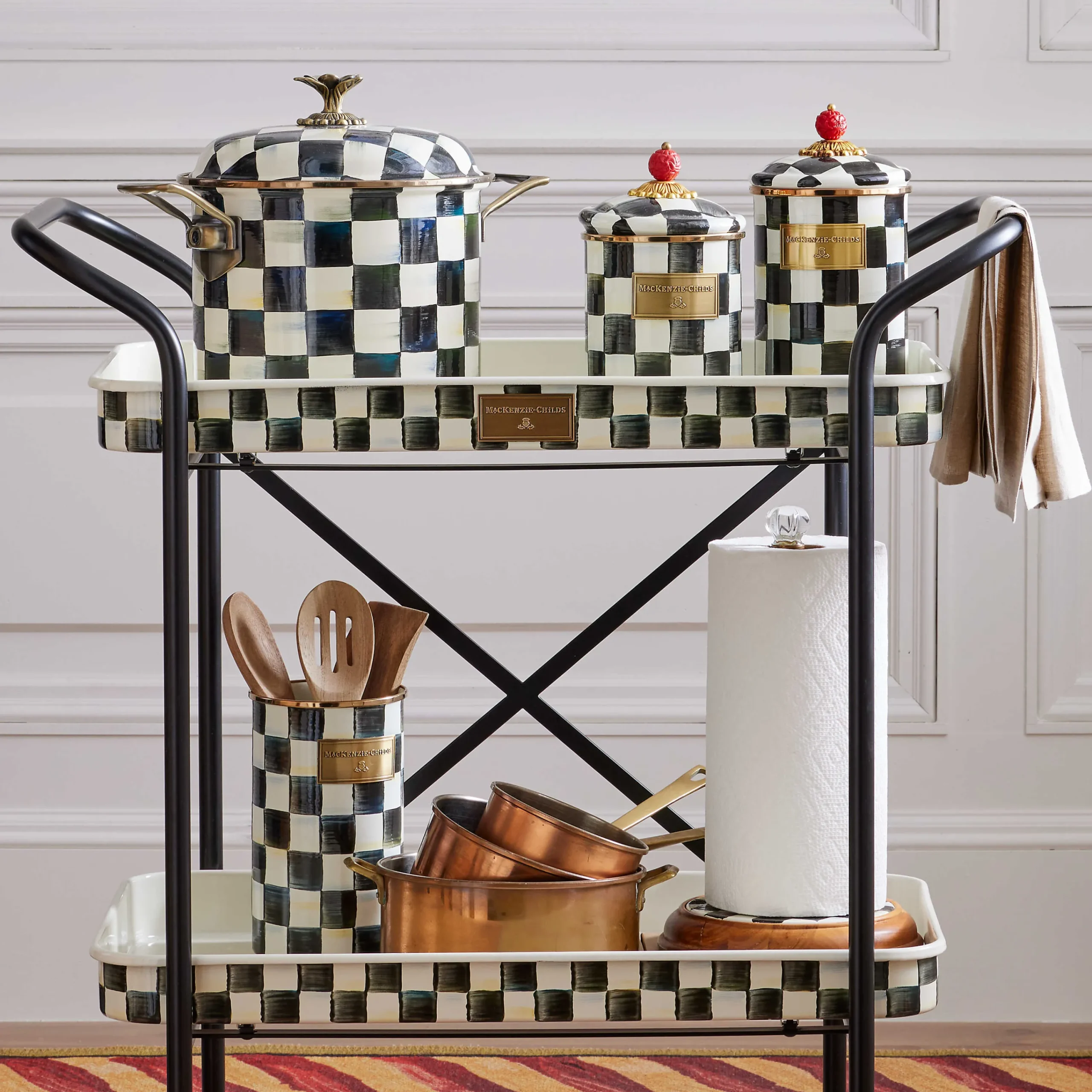 MacKenzie-Childs Courtly Check Wood Paper Towel Holder| Kitchen Storage & Organization