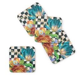 MacKenzie-Childs Courtly Flower Market Cork Back Coasters, Set of 4| Table Accessories|Kitchen & Table Linens