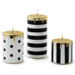 MacKenzie-Childs Courtly Illuminated Stripe  Dot Candles, Set of 3| Holiday|Candles & Fragrances