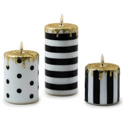 MacKenzie-Childs Courtly Illuminated Stripe  Dot Candles, Set of 3| Holiday|Candles & Fragrances