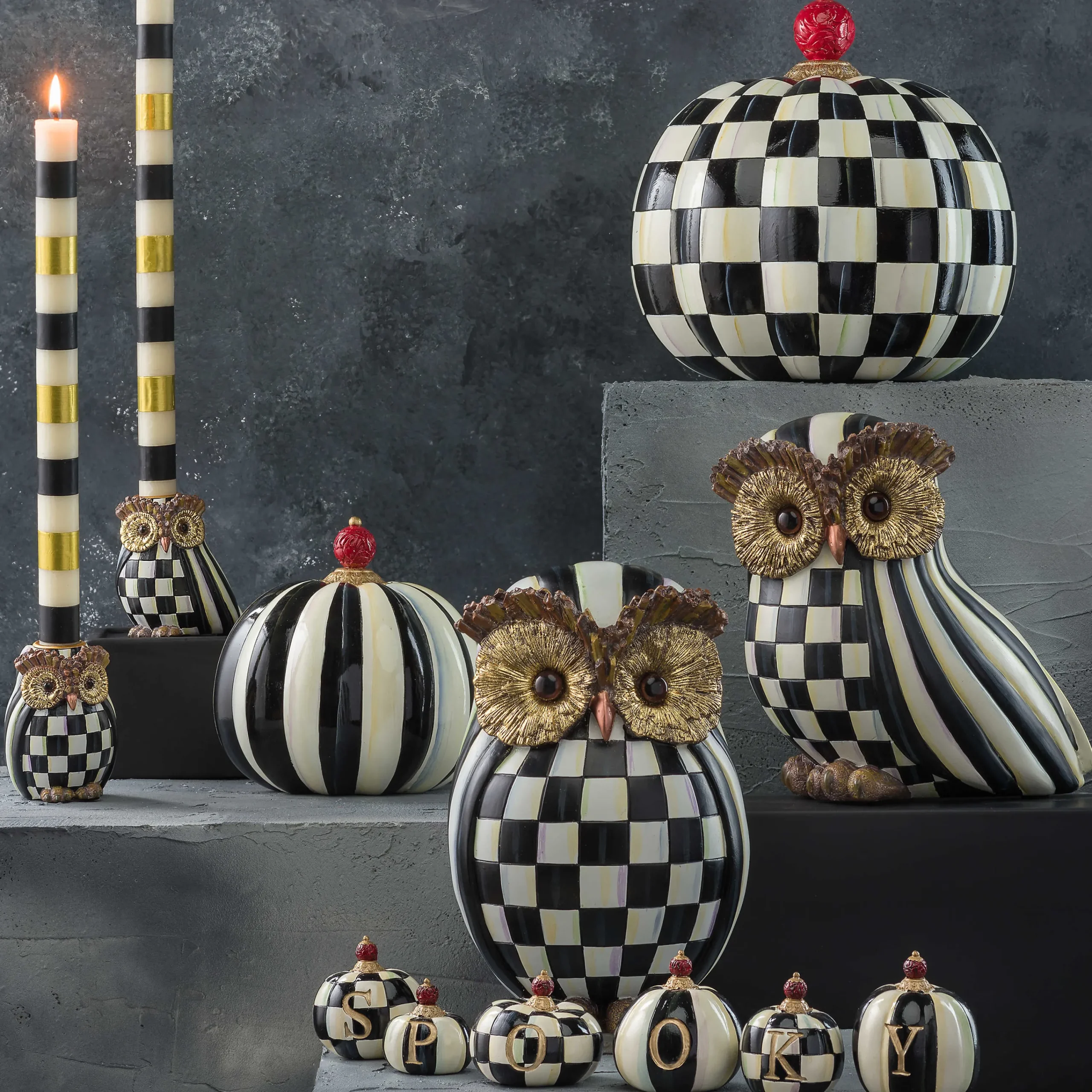 MacKenzie-Childs Courtly Stripe Owl| The Halloween Shop|The Fall Shop