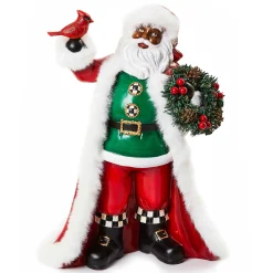 MacKenzie-Childs Cozy Christmas Black Santa with Cardinal| Holiday|Room Accents