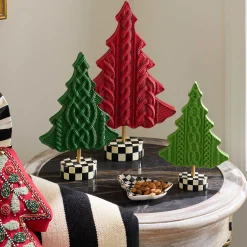MacKenzie-Childs Cozy Christmas Cable Knit Trees, Set of 3| Holiday|Room Accents