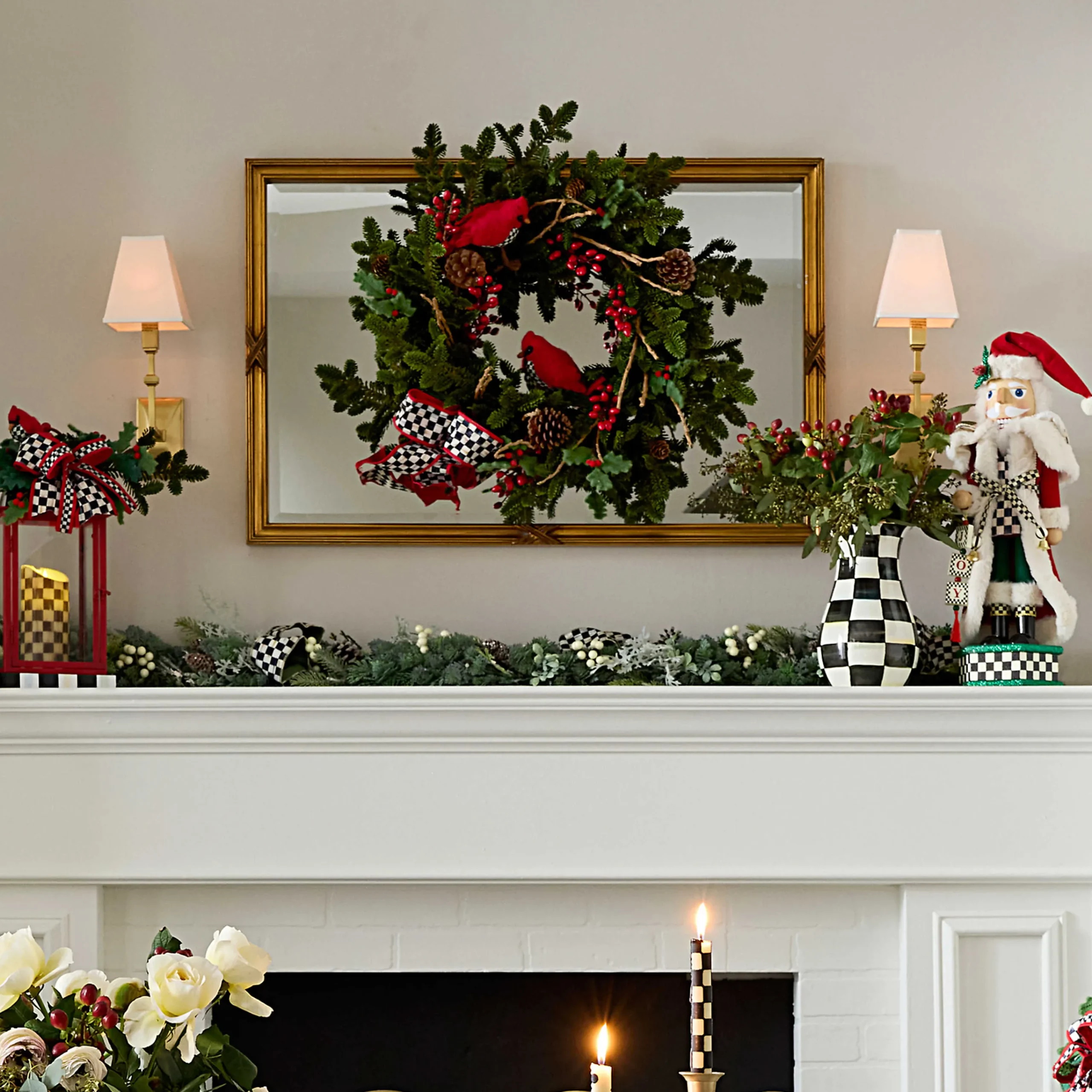MacKenzie-Childs Cozy Christmas Cardinal 29 Wreath| Greenery & Florals|Outdoor