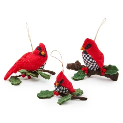 MacKenzie-Childs Cozy Christmas Felt Cardinal Ornaments, Set of 3| Holiday