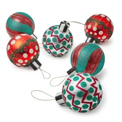MacKenzie-Childs Cozy Christmas Glass Ball Ornaments, Set of 6| Holiday