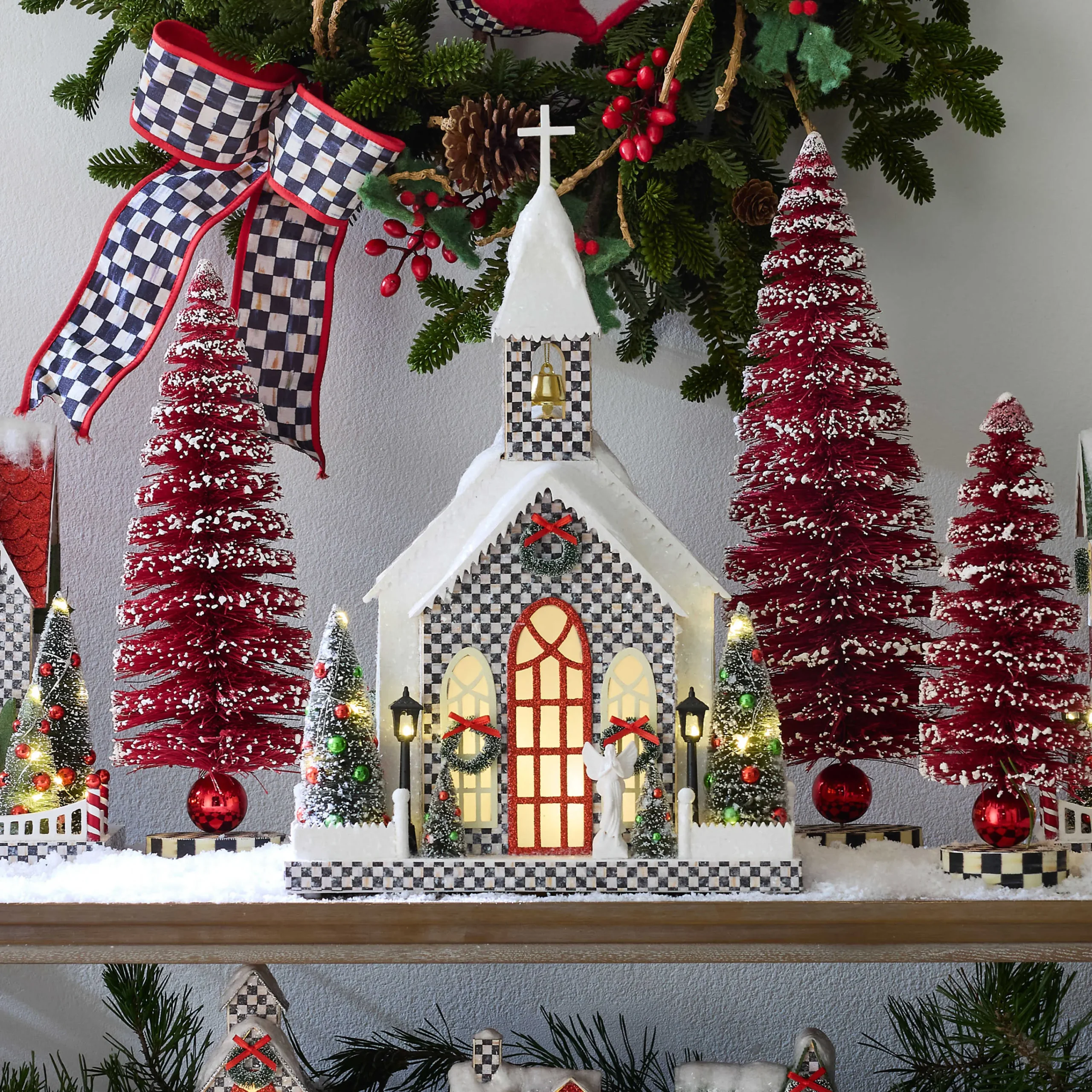 MacKenzie-Childs Cozy Christmas Illuminated Paper Church| Room Accents