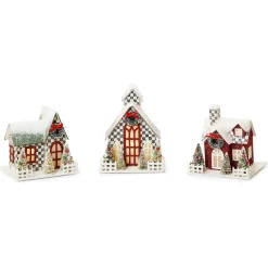 MacKenzie-Childs Cozy Christmas Illuminated Mini Paper Houses, Set of 3| Room Accents