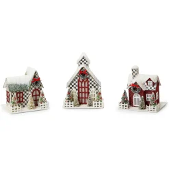 MacKenzie-Childs Cozy Christmas Illuminated Mini Paper Houses, Set of 3| Room Accents