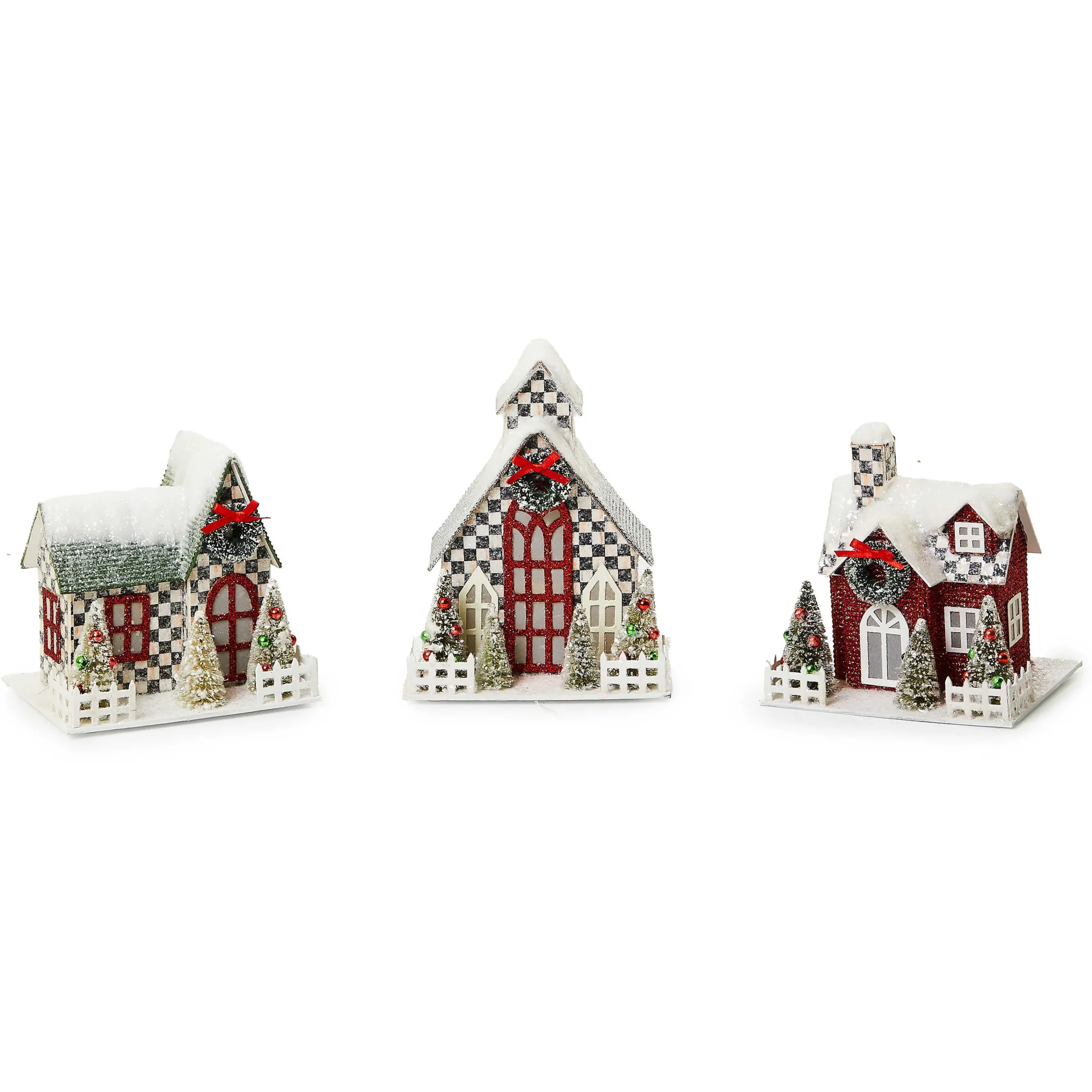 MacKenzie-Childs Cozy Christmas Illuminated Mini Paper Houses, Set of 3| Room Accents