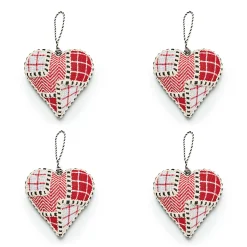 MacKenzie-Childs Cozy Christmas Patchwork Heart Ornaments, Set of 4| Holiday