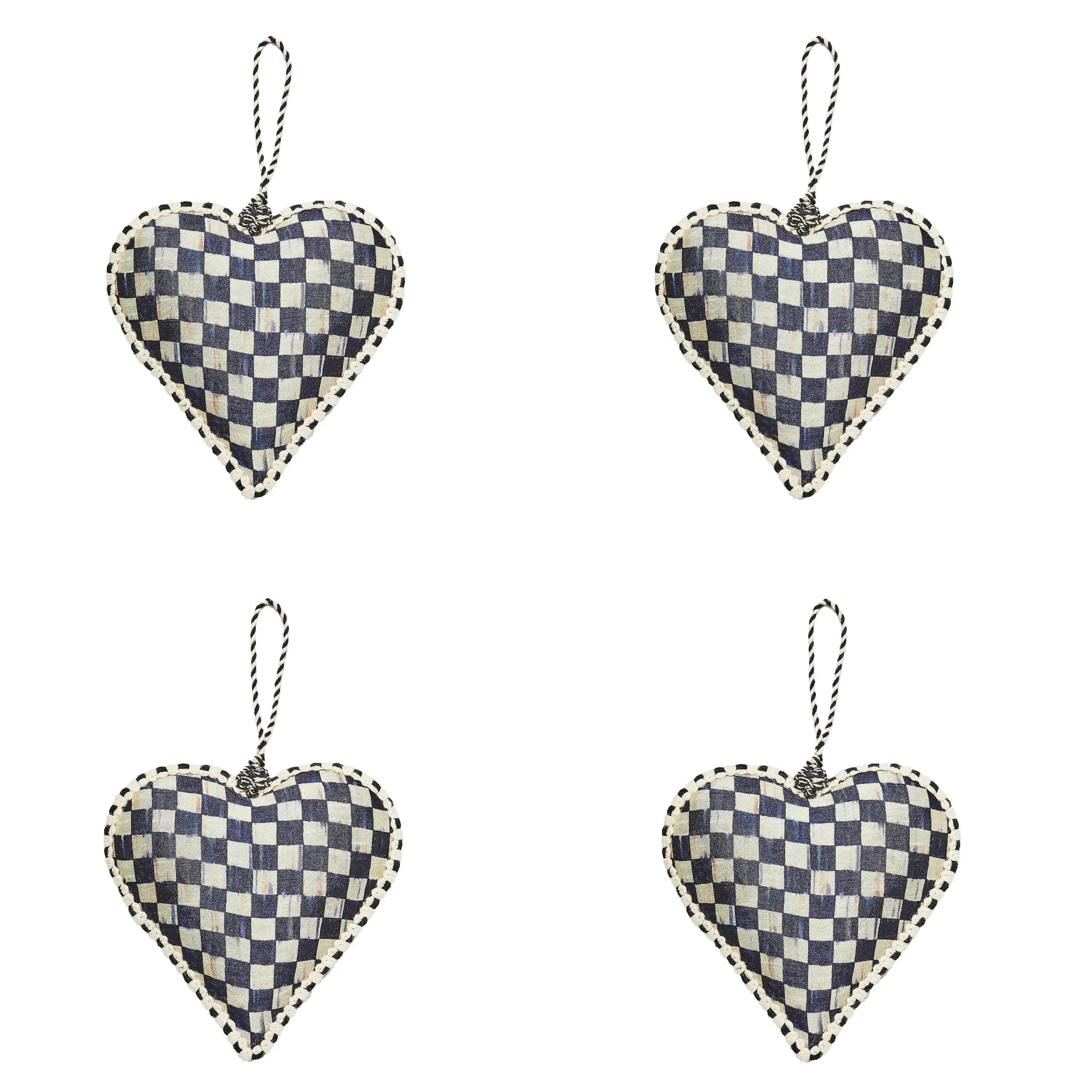 MacKenzie-Childs Cozy Christmas Patchwork Heart Ornaments, Set of 4| Holiday