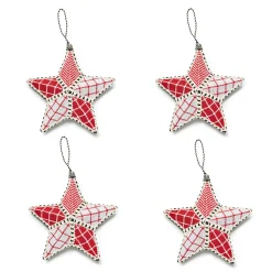 MacKenzie-Childs Cozy Christmas Patchwork Star Ornaments, Set of 4| Holiday