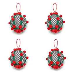 MacKenzie-Childs Cozy Christmas Pom Pom Ball Ornaments, Set of 4| Holiday