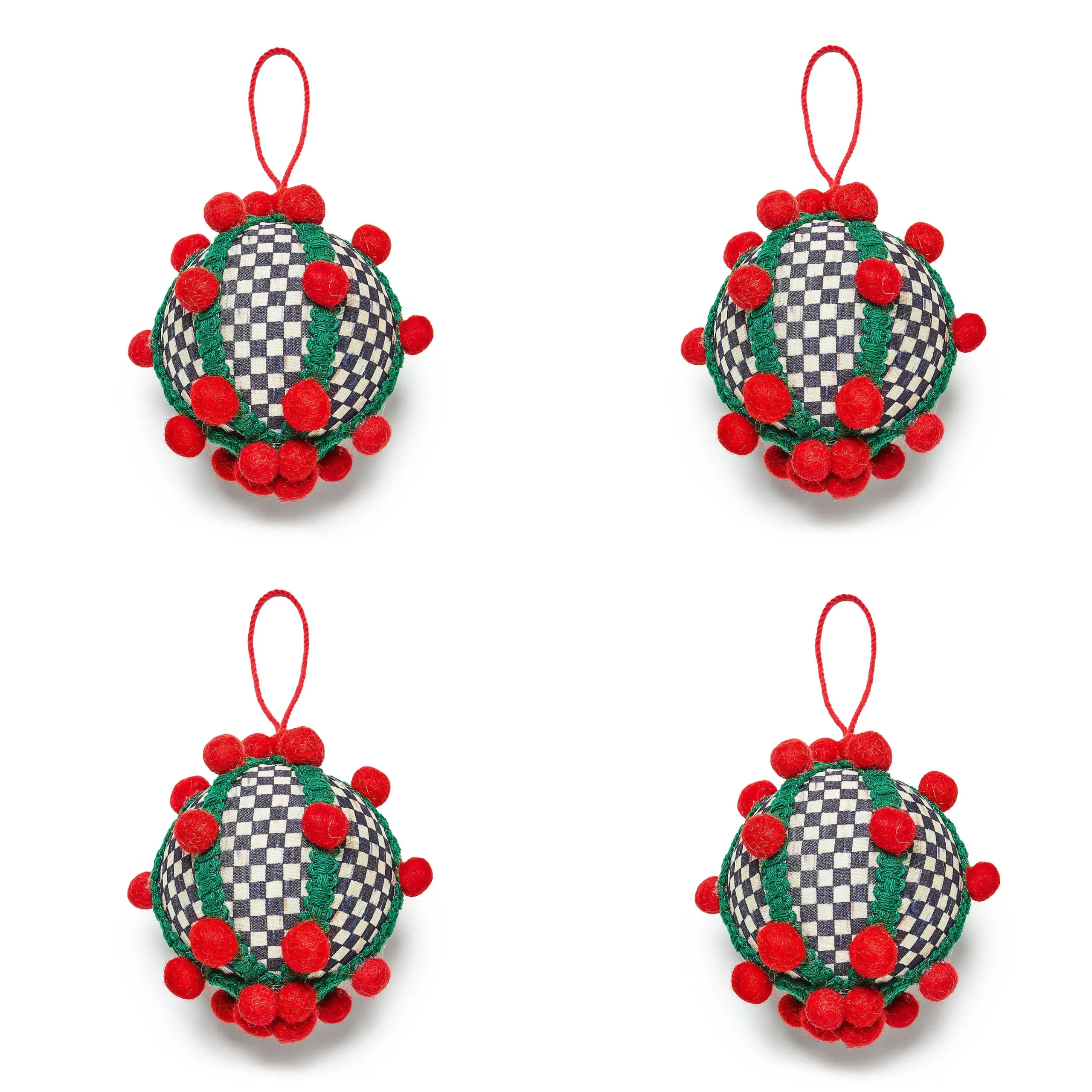 MacKenzie-Childs Cozy Christmas Pom Pom Ball Ornaments, Set of 4| Holiday