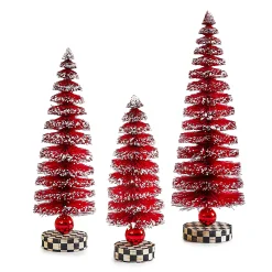 MacKenzie-Childs Cozy Christmas Red Bottle Brush Trees, Set of 3| Room Accents