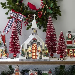 MacKenzie-Childs Cozy Christmas Red Bottle Brush Trees, Set of 3| Room Accents