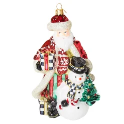 MacKenzie-Childs Cozy Christmas Santa and Snowman Glass Ornament| Holiday