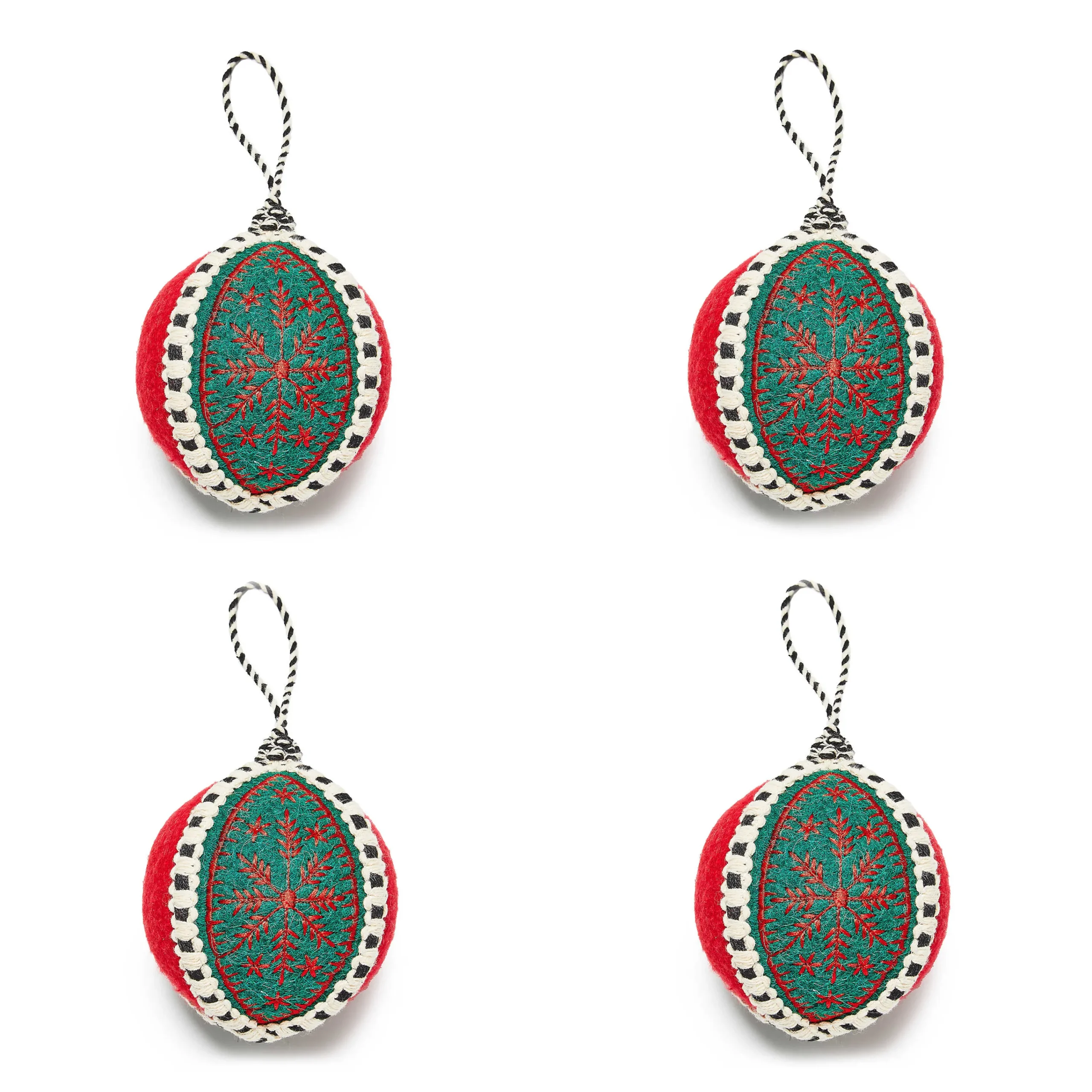 MacKenzie-Childs Cozy Christmas Snowflake Ball Ornaments, Set of 4| Holiday