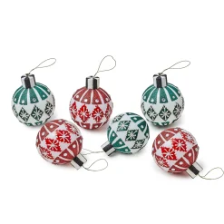 MacKenzie-Childs Cozy Christmas Snowflake Glass Ball Ornaments, Set of 6| Holiday