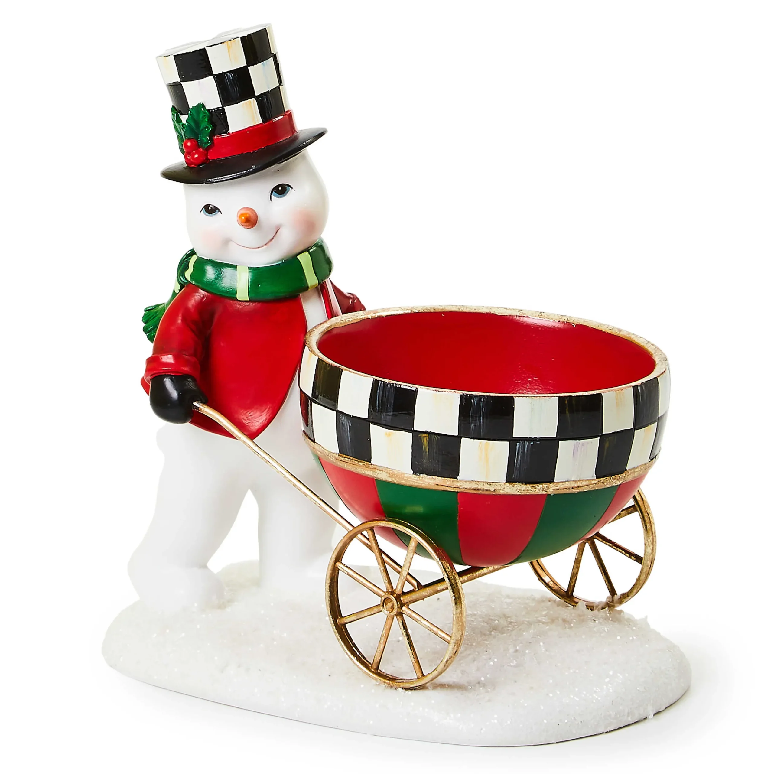 MacKenzie-Childs Cozy Christmas Snowman Cart Bowl| Room Accents