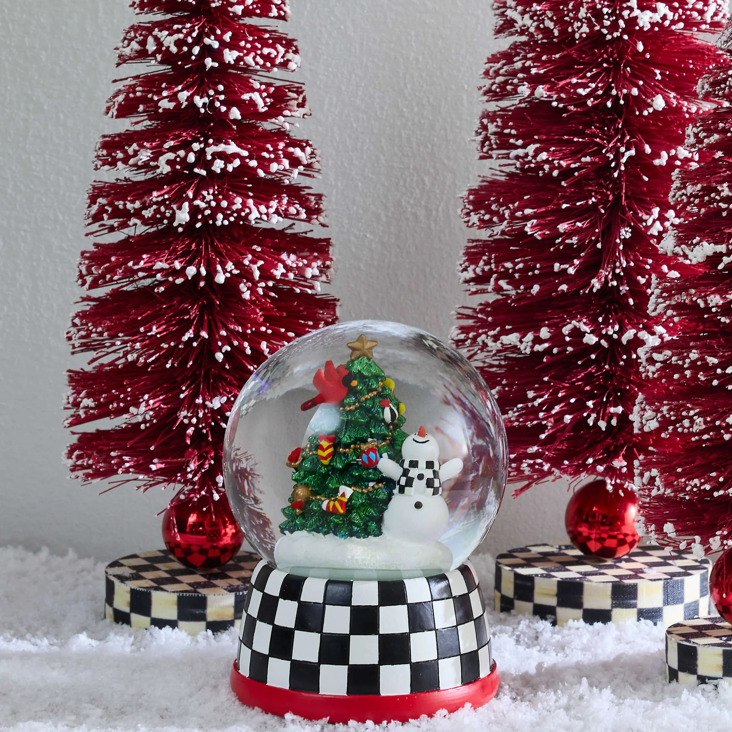 MacKenzie-Childs Cozy Christmas Snowman Tree Snow Globe| Holiday|Room Accents