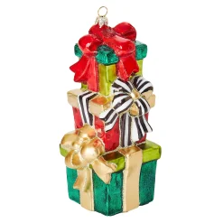 MacKenzie-Childs Cozy Christmas Stacked Gifts Glass Ornament| Holiday
