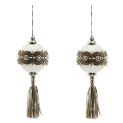 MacKenzie-Childs Crystal Palace Pearl 5 Ball Tassels, Set of 2| Decor Sets|Room Accents
