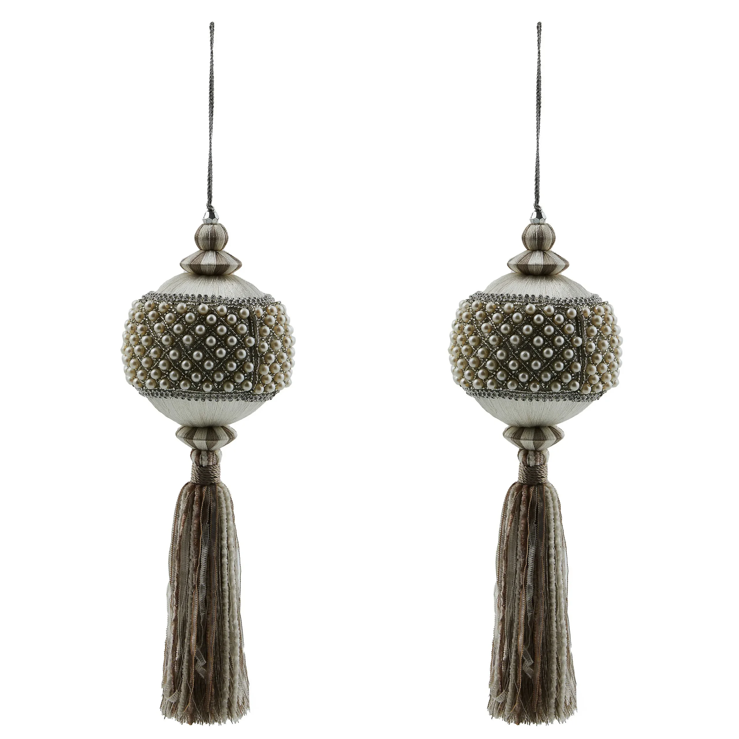 MacKenzie-Childs Crystal Palace Pearl 4 Ball Tassels, Set of 2| Decor Sets|Room Accents