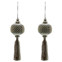 MacKenzie-Childs Crystal Palace Pearl 4 Ball Tassels, Set of 2| Decor Sets|Room Accents
