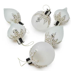 MacKenzie-Childs Crystal Palace Pearl Assorted Glass Ornaments, Set of 6| Holiday