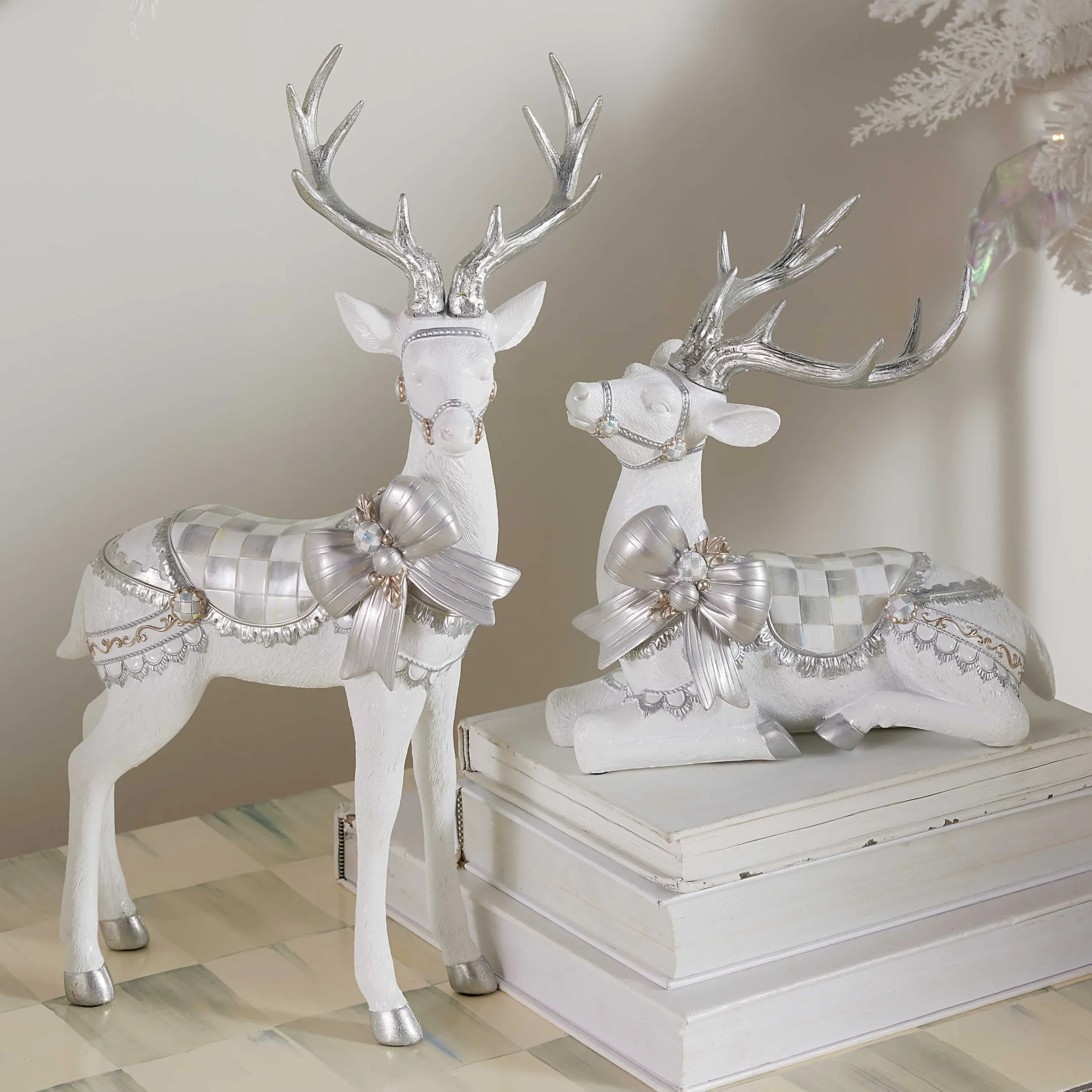 MacKenzie-Childs Crystal Palace Resting White Deer| Room Accents