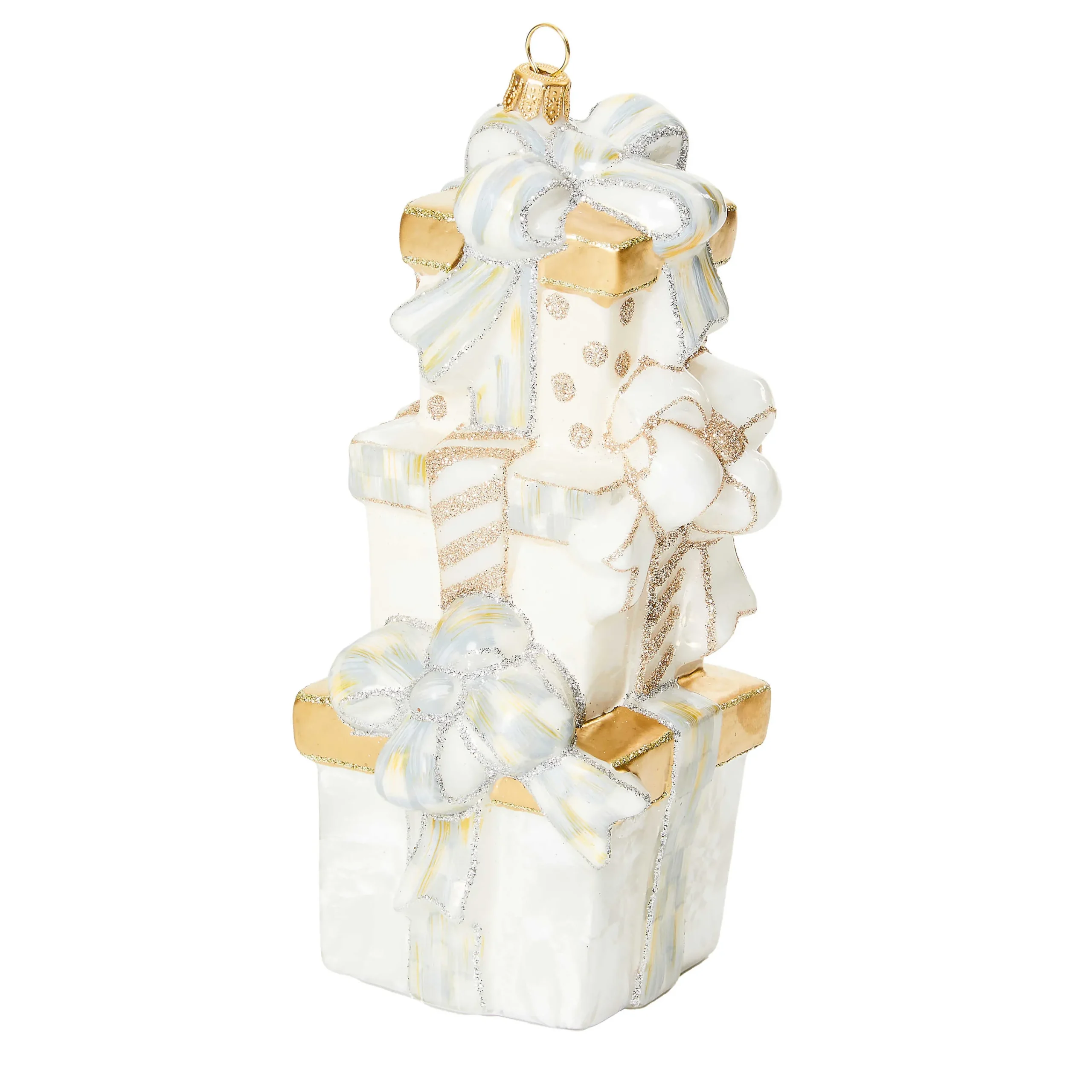 MacKenzie-Childs Crystal Palace Stacked Gifts Glass Ornament| Holiday