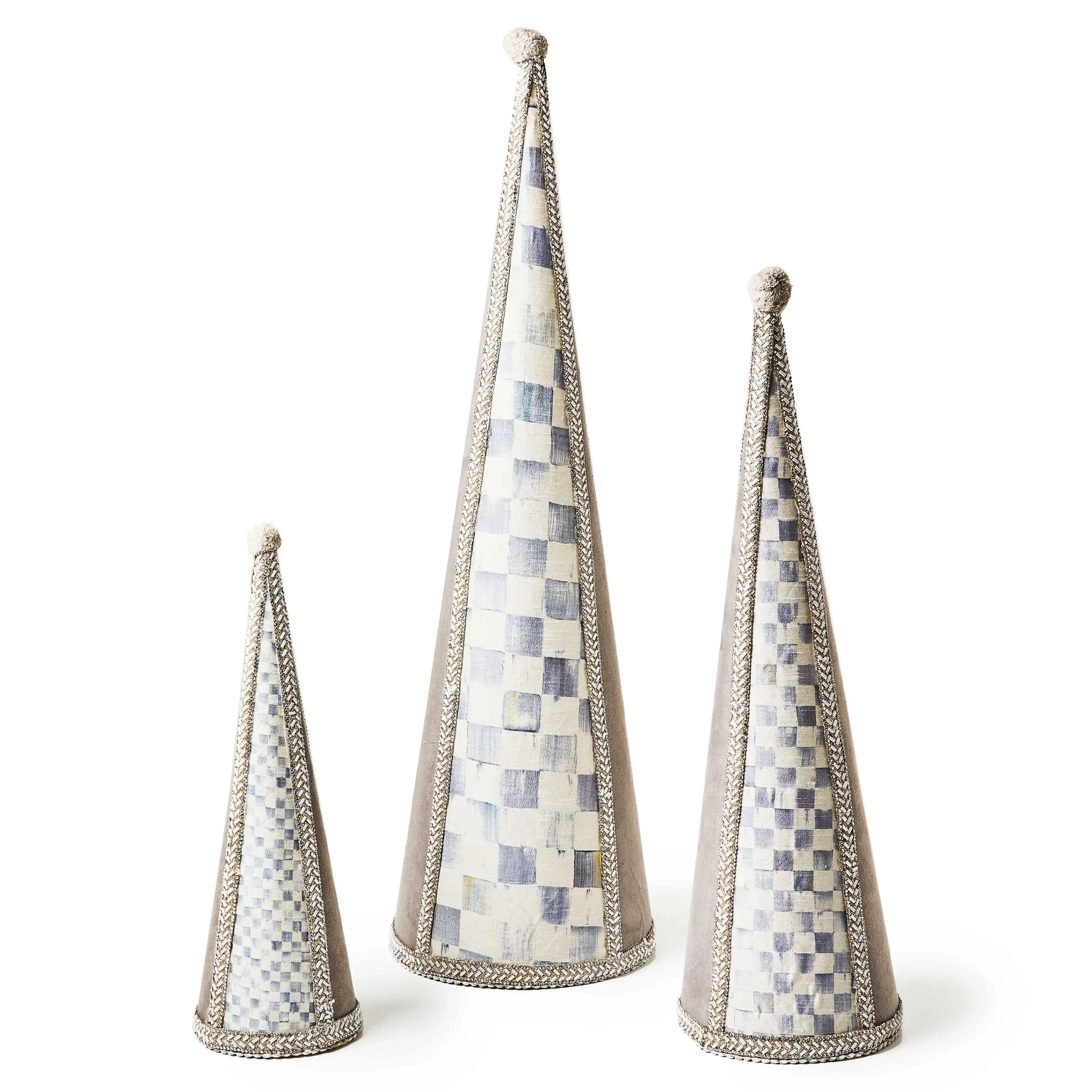 MacKenzie-Childs Crystal Palace Suede Cone Trees, Set of 3| Holiday|Room Accents