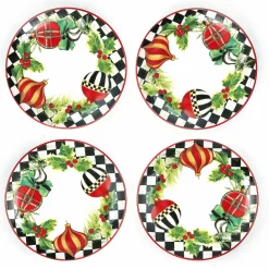 MacKenzie-Childs Deck the Halls Appetizer Plates, Set of 4| Holiday|Serveware