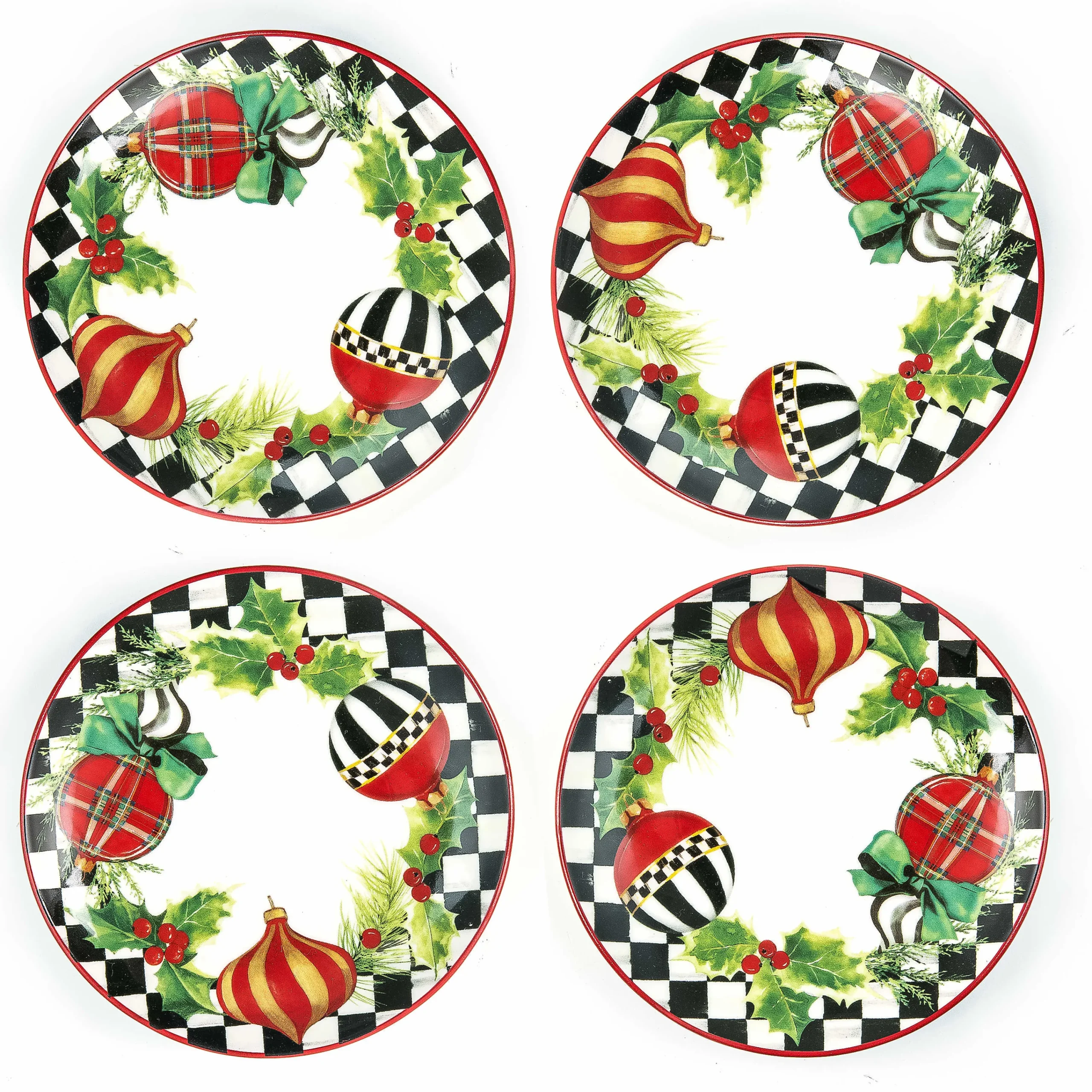 MacKenzie-Childs Deck the Halls Appetizer Plates, Set of 4| Holiday|Serveware