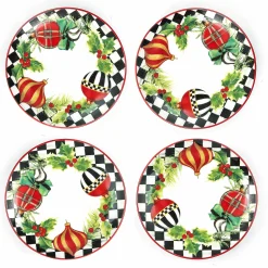 MacKenzie-Childs Deck the Halls Appetizer Plates, Set of 4| Holiday|Serveware