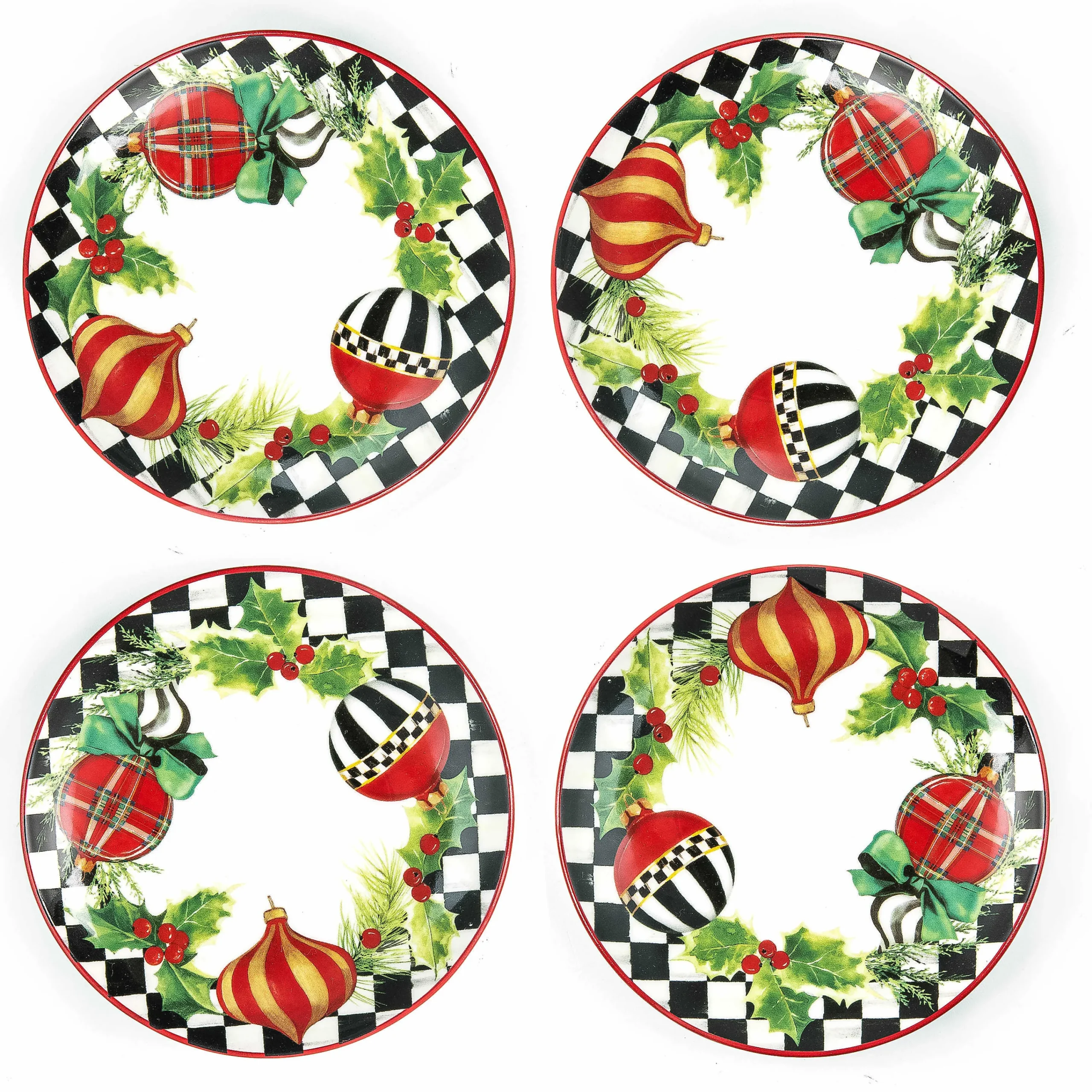 MacKenzie-Childs Deck the Halls Appetizer Plates, Set of 4| Holiday|Serveware