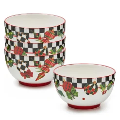 MacKenzie-Childs Deck the Halls Breakfast Bowls, Set of 4| Kitchen & Dining Sets|Dinnerware & Flatware