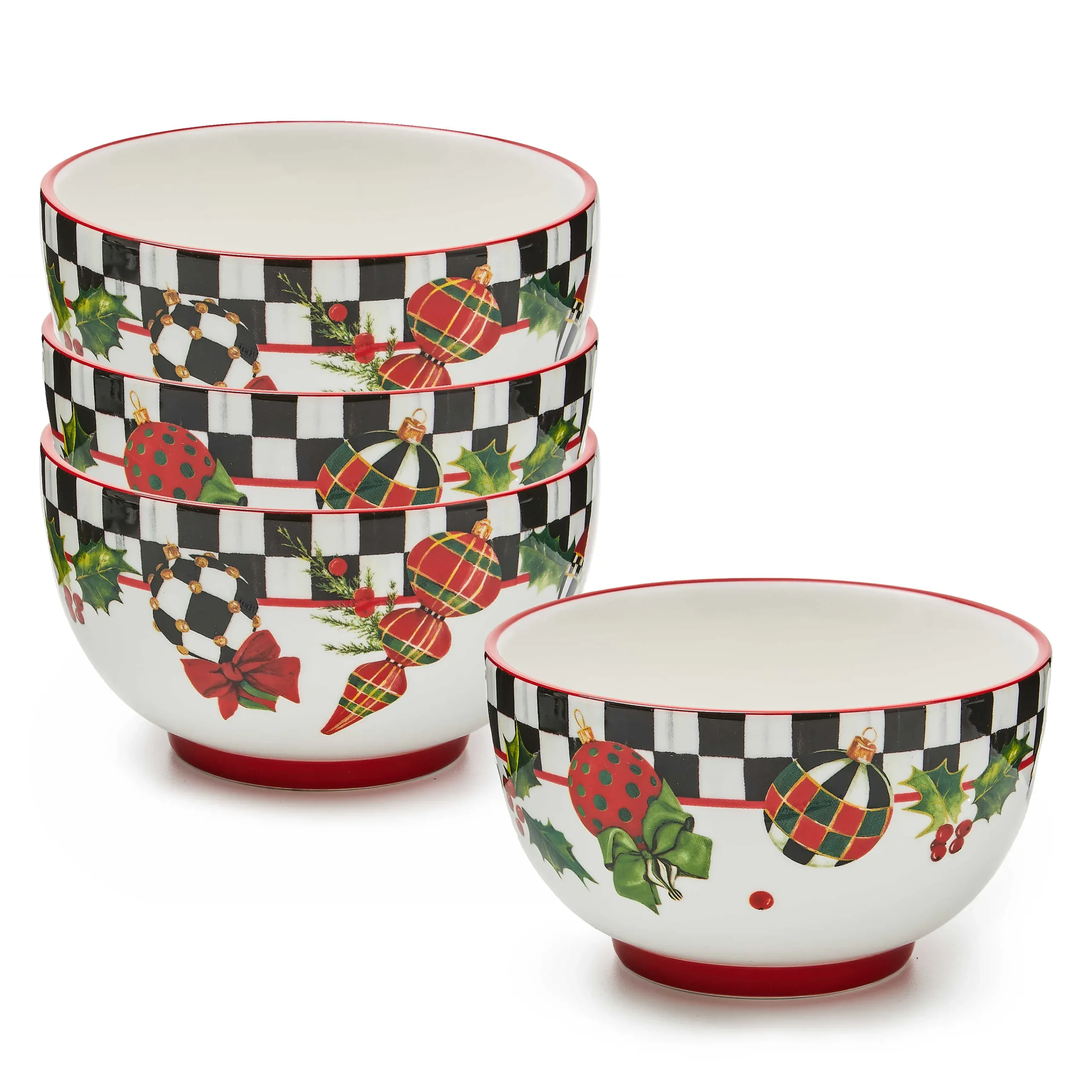 MacKenzie-Childs Deck the Halls Breakfast Bowls, Set of 4| Kitchen & Dining Sets|Dinnerware & Flatware
