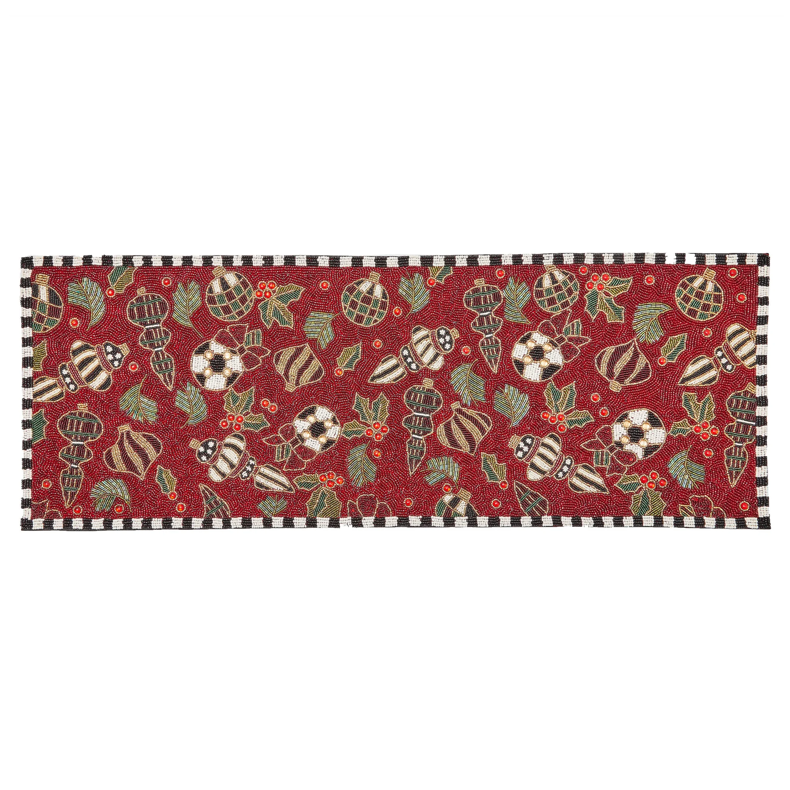 MacKenzie-Childs Deck the Halls Red Beaded Table Runner| Table Accessories|Kitchen & Table Linens
