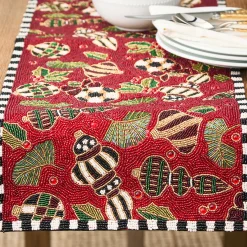 MacKenzie-Childs Deck the Halls Red Beaded Table Runner| Table Accessories|Kitchen & Table Linens
