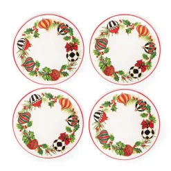 MacKenzie-Childs Deck the Halls Salad Plates, Set of 4| Holiday|Serveware