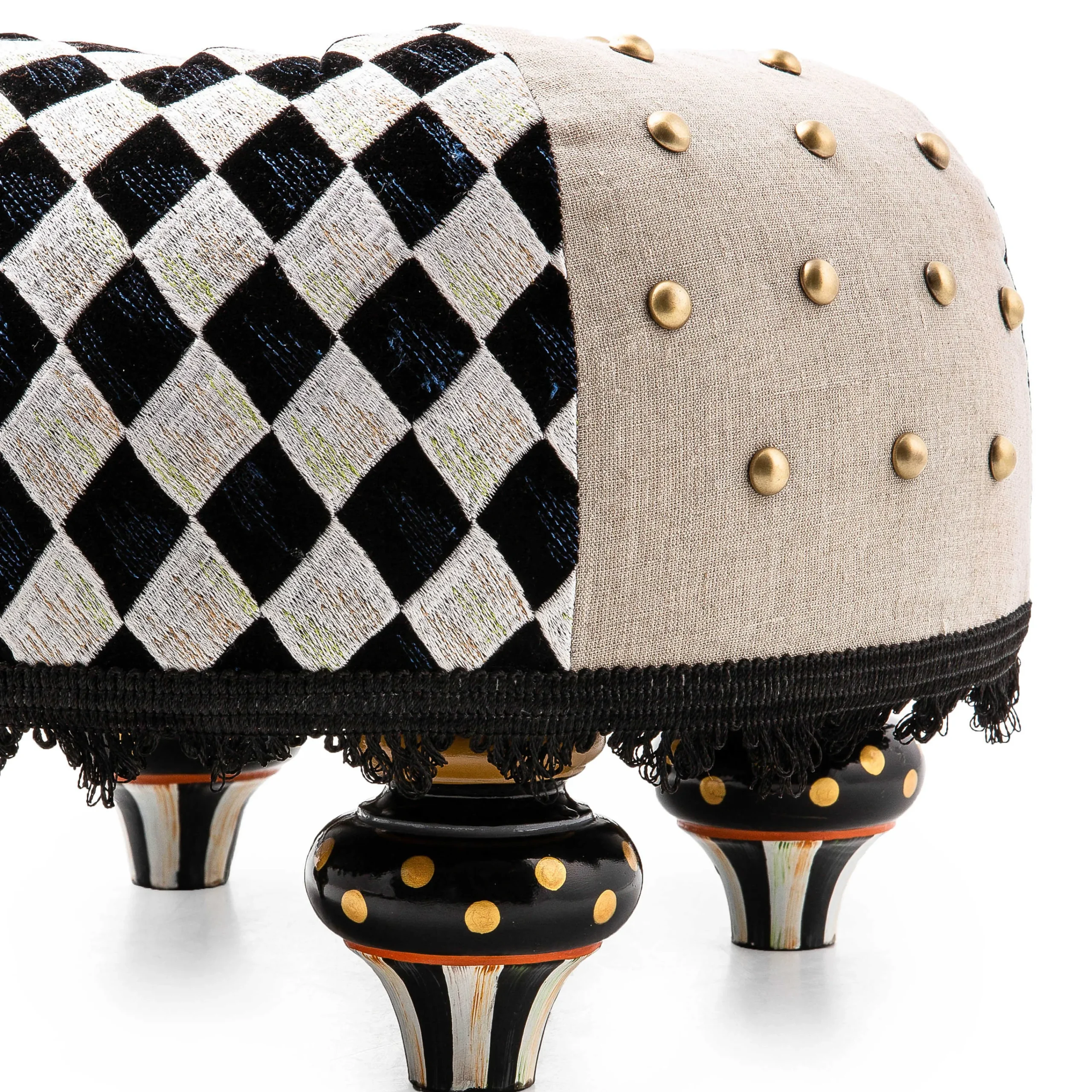 MacKenzie-Childs Diamond and Dot Footstool| Living Room