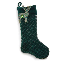 MacKenzie-Childs Emerald Beaded Deer Holiday Stocking| Room Accents