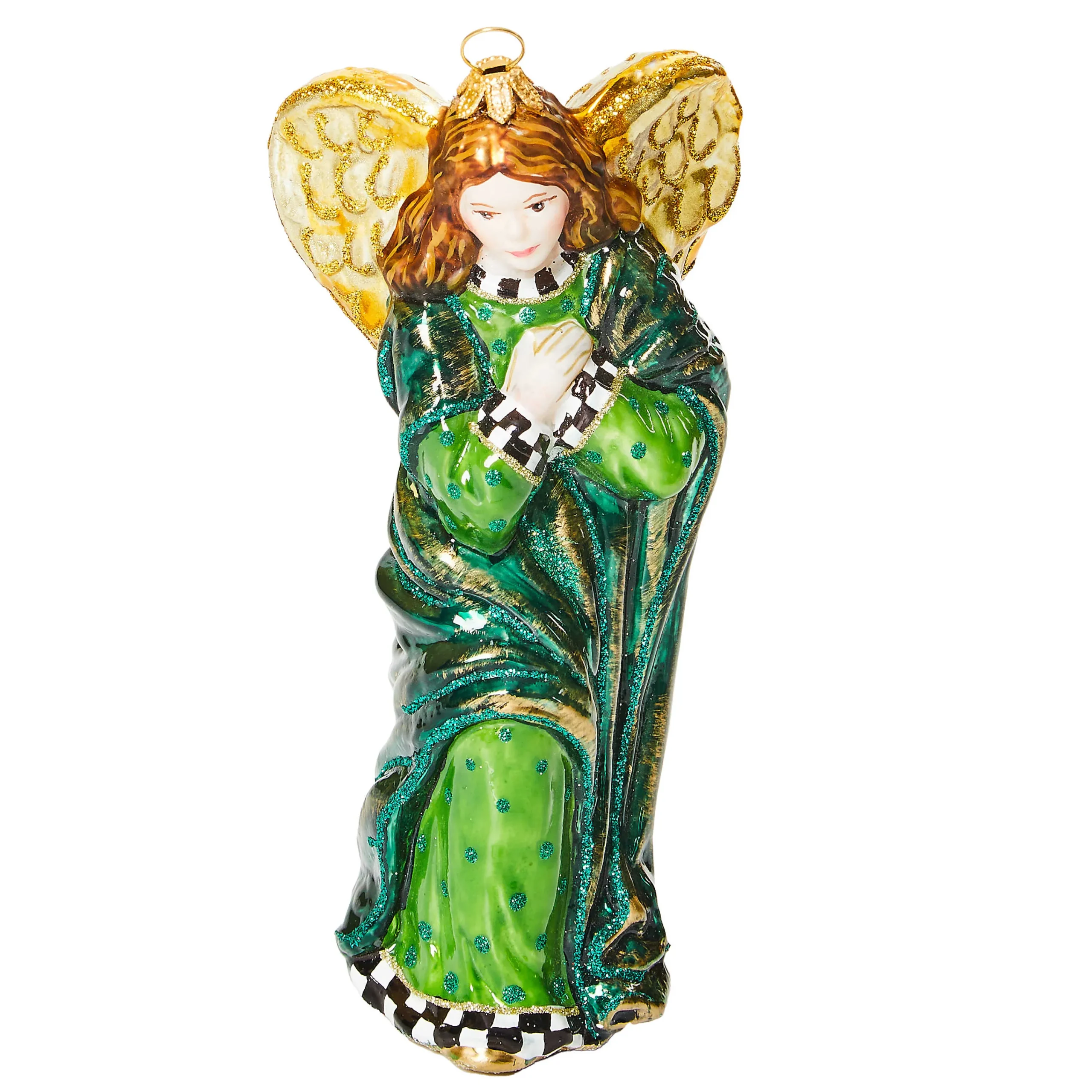 MacKenzie-Childs Emerald Luxe Angel Glass Ornament| Holiday