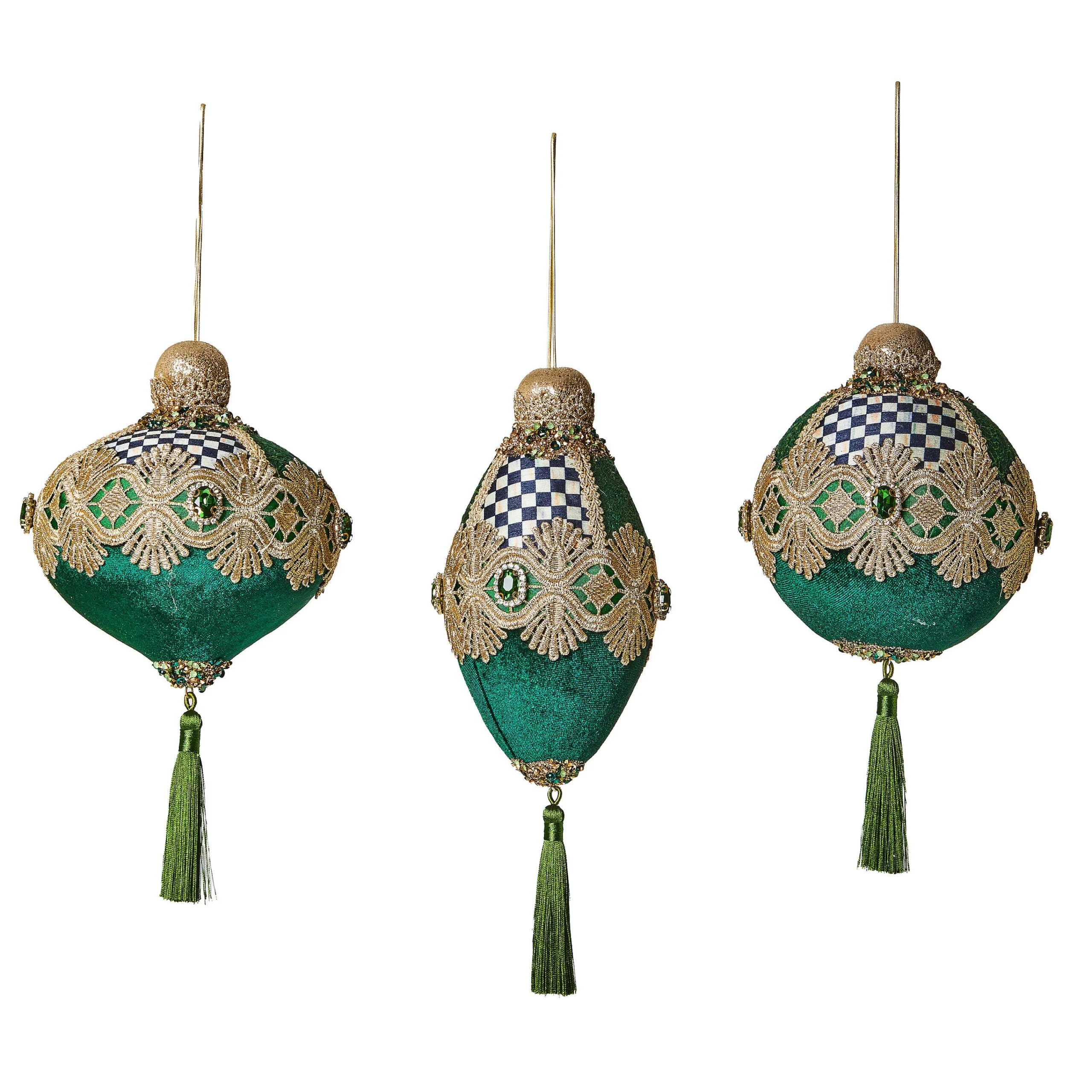 MacKenzie-Childs Emerald Luxe Bauble Ornaments, Set of 3| Holiday