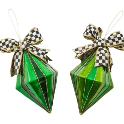 MacKenzie-Childs Emerald Luxe Capiz Drop Ornaments, Set of 2| Holiday